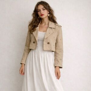 7 For All Mankind Floral Embroidered Cropped Trench Jacket Coquette – Size S